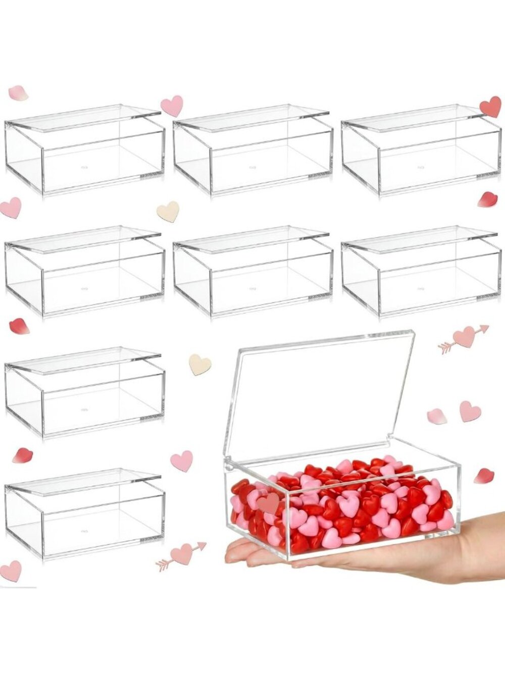 8 Pcs Clear Acrylic Storage Boxes with Lids - Flip Style, 5.5x3.9x2 Inch